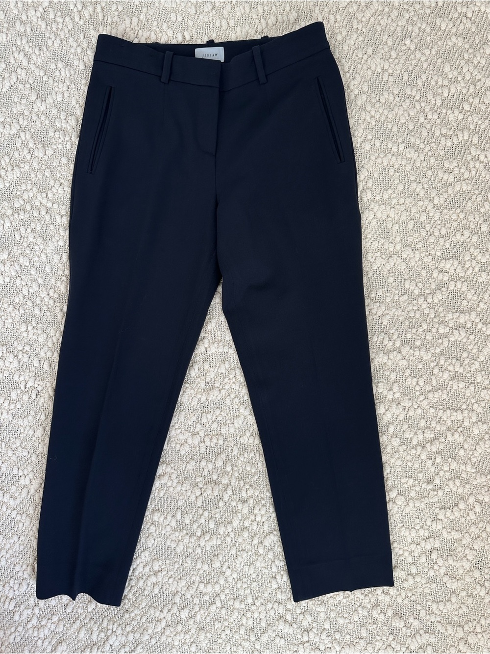 Jigsaw Paris Navy Blue Wool Blend Tailored Trousers Slim Ankle Pants US 4 UK 8